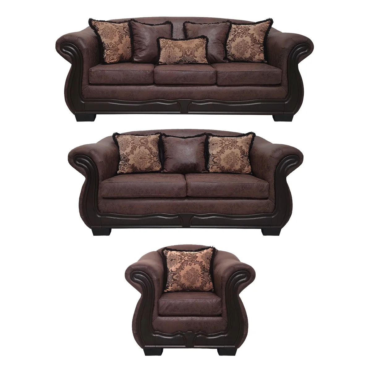 AMERICA DECORA - Living Con Resorte Estructural Búfalo 8 Cuerpos 4+3+1 Envejecido