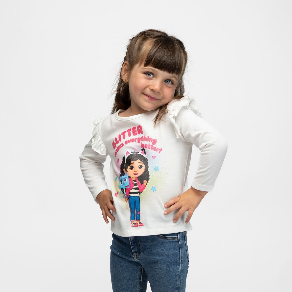 LA CASA DE GABBY - Polera Manga Larga Niña Glitter Blanco Gabby Doll House