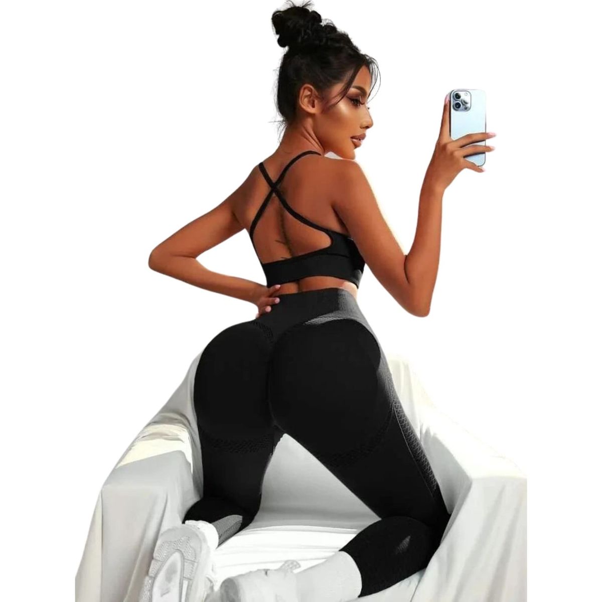 SUKHA - Conjunto Push Up Sin Mangas Tiras X Tiro Alto Negro Sukha