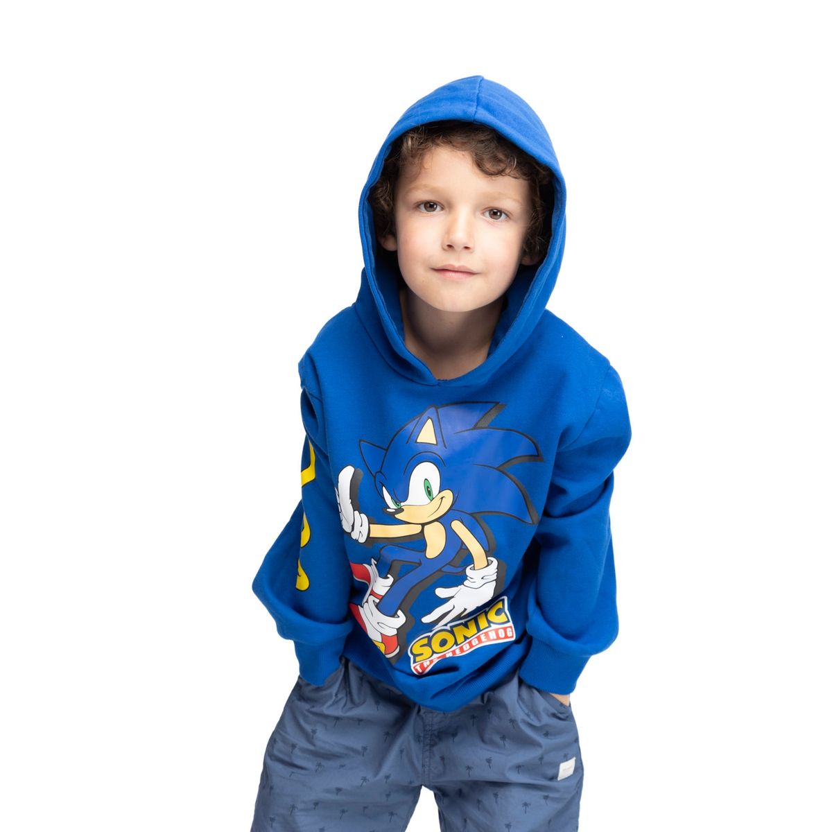 SONIC - Poleron Gorro Niño Sentado Azul Sonic