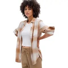 GAP - Blusa Cuadros Franela Manga Larga Beige