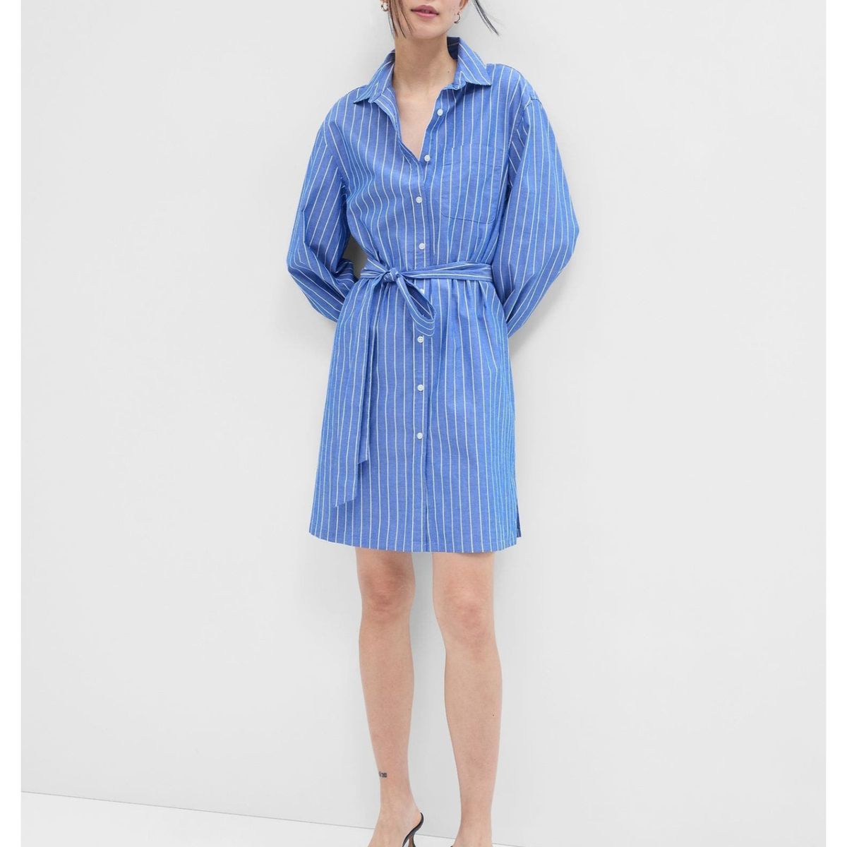 GAP - Vestido Camisero Rayado Mujer Azul
