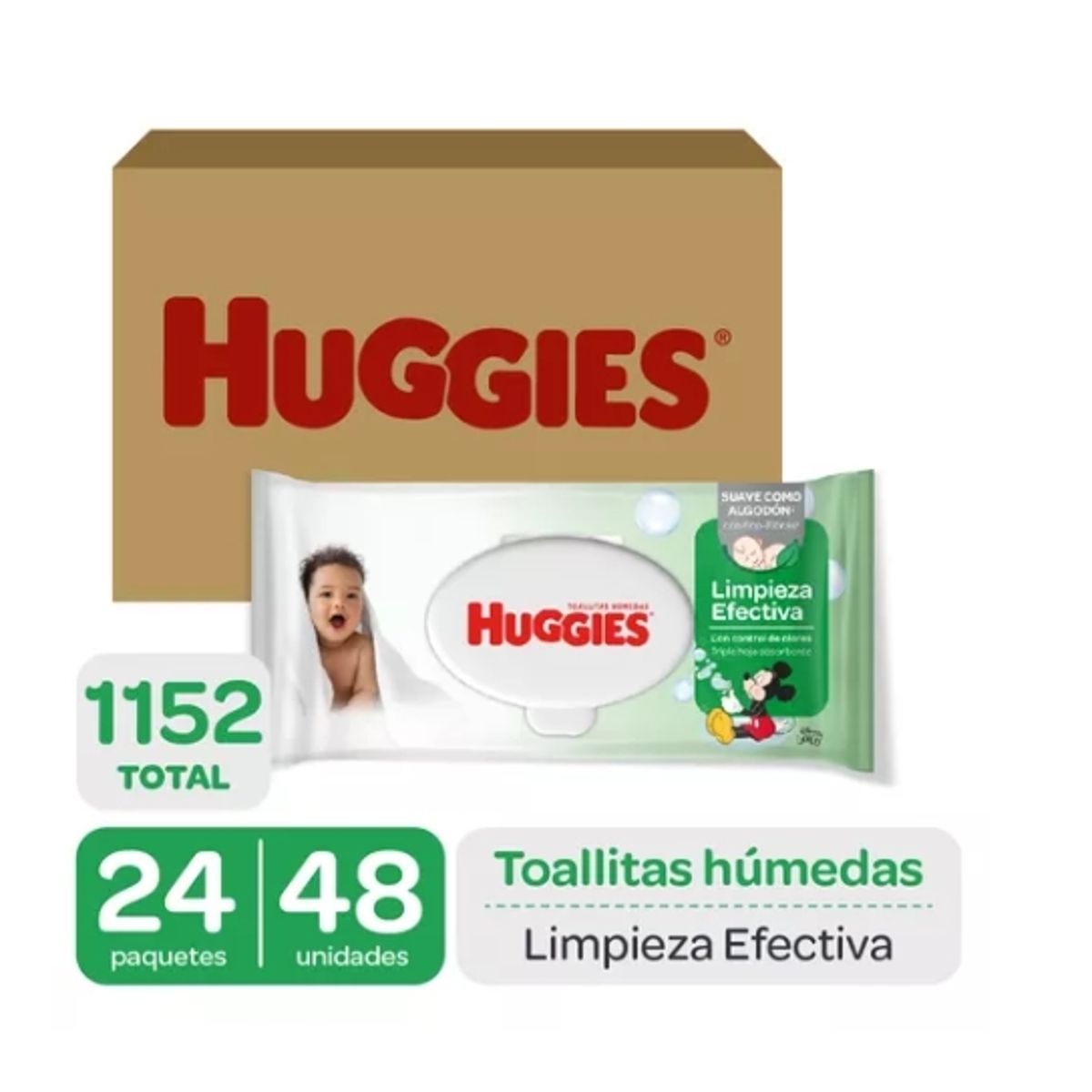 HUGGIES - Toallitas Húmedas Limpieza Efectiva Caja 24 Paq X 48 Un