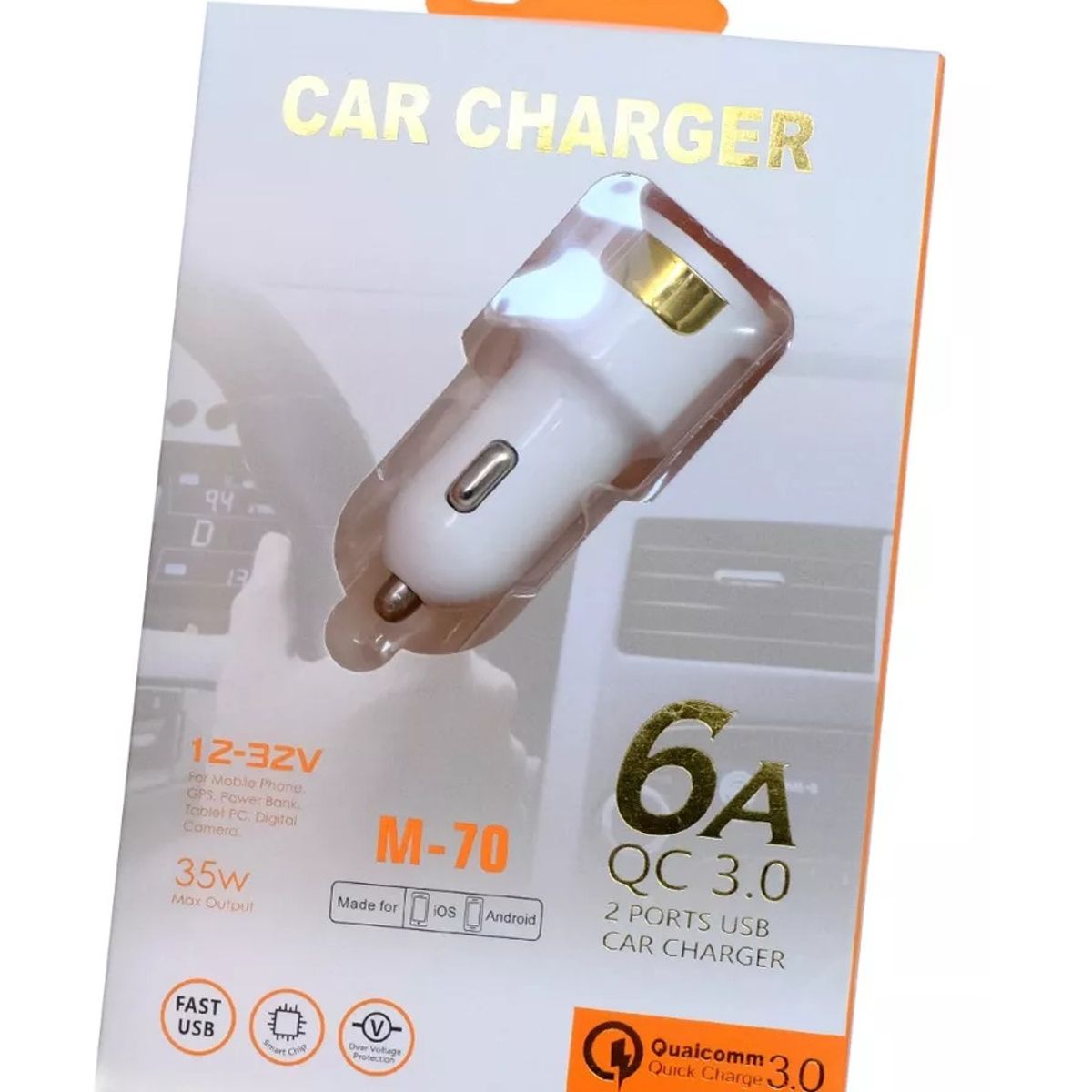 GENERICO - Cargador Celular Automóvil 35W 2 Puertos Usb 12-32V 6A