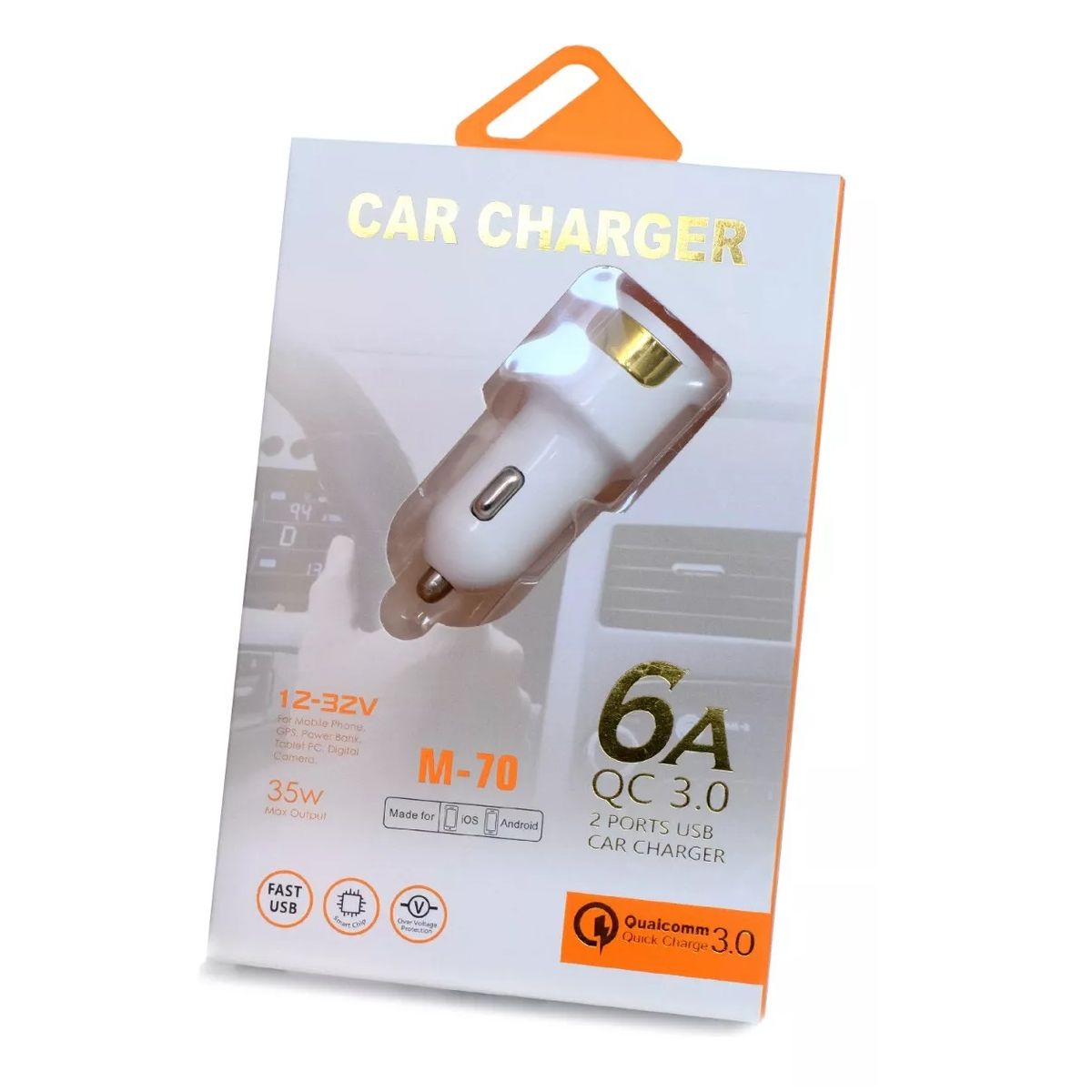 GENERICO - Cargador Celular Automóvil 35W 2 Puertos Usb 12-32V 6A