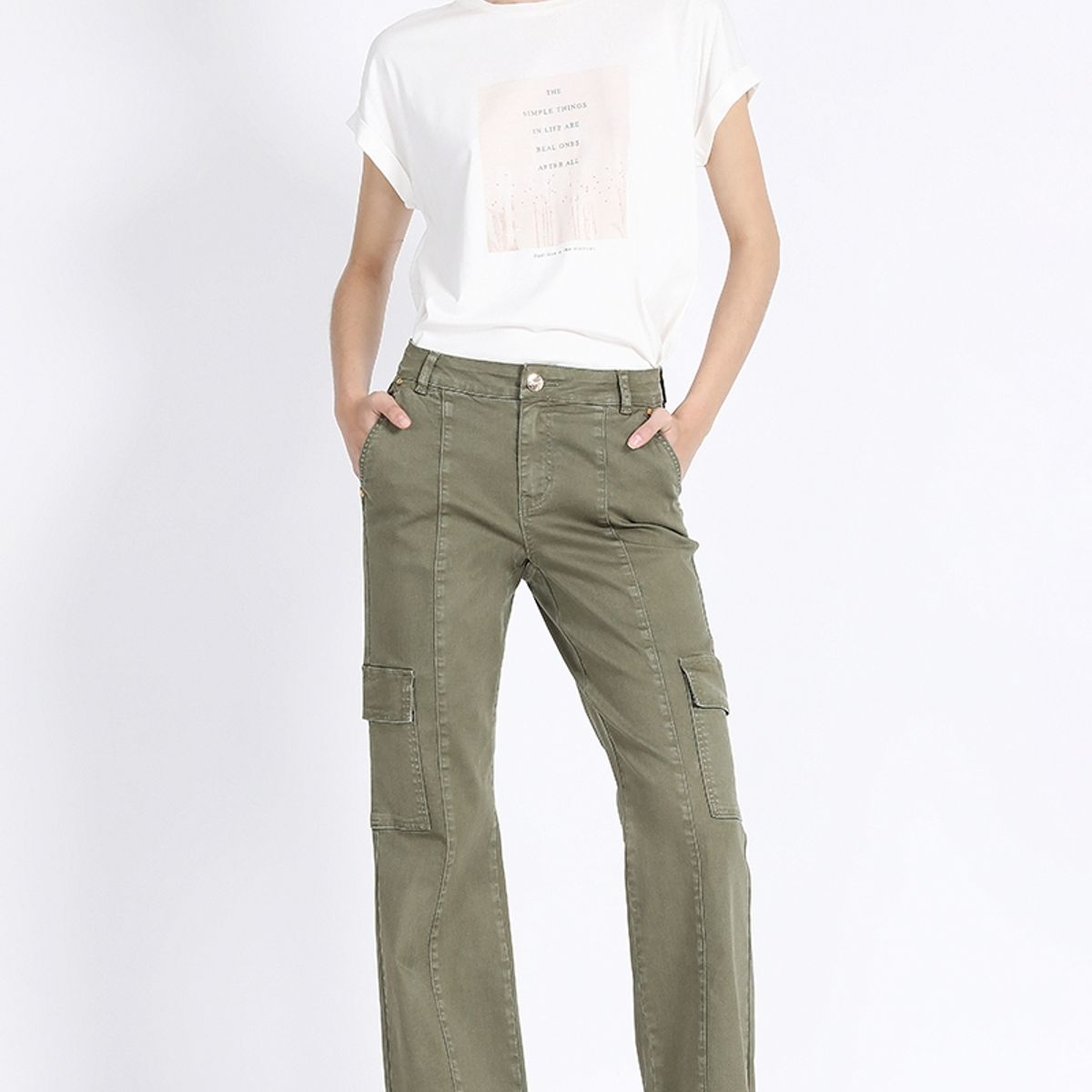 LIOLA - Pantalon Bootcut Cargo, Tiro Medio, Militar Liola
