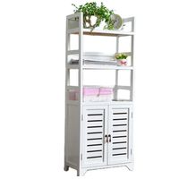 ESTANTE DE MADERA DECAPADO BLANCO CON DOS PUERTAS DE CELOSIA