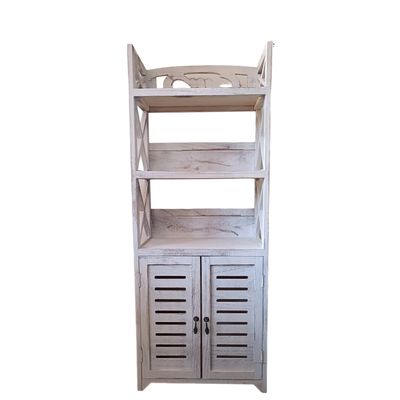 Imagen 2 del producto ESTANTE DE MADERA DECAPADO BLANCO CON DOS PUERTAS DE CELOSIA