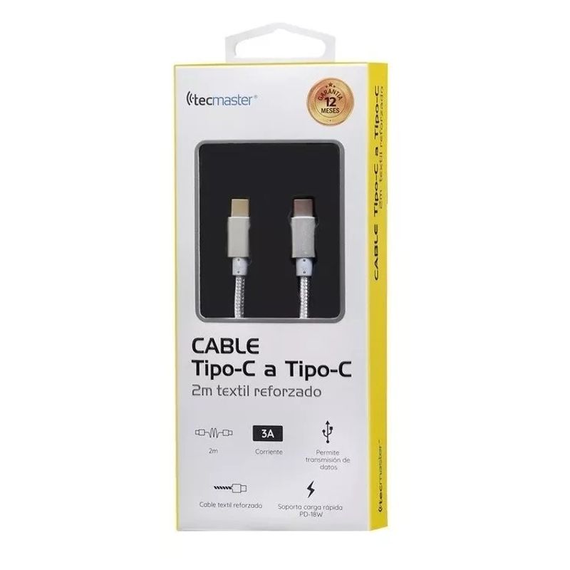 TECMASTER - Cable Tipo-C A Tipo-C Reforzado Tm-200521-sl 2metros Silver