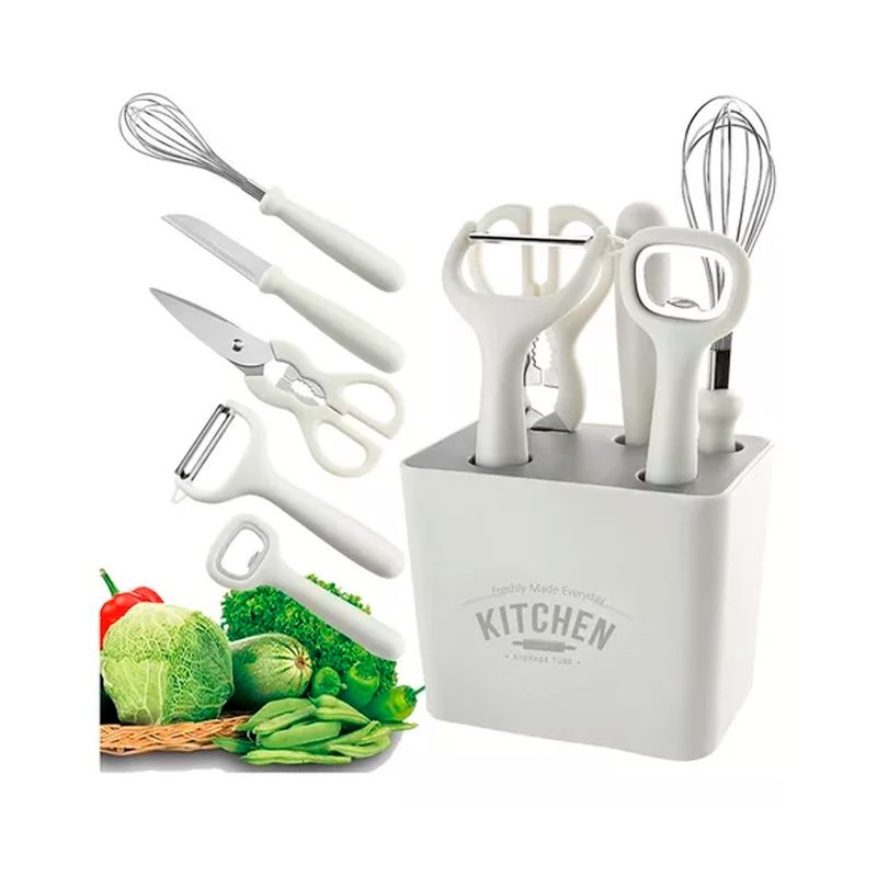 GENERICO - Set 5 Utensilios Cocina Acero Inoxidable Escurridor Cuchillo