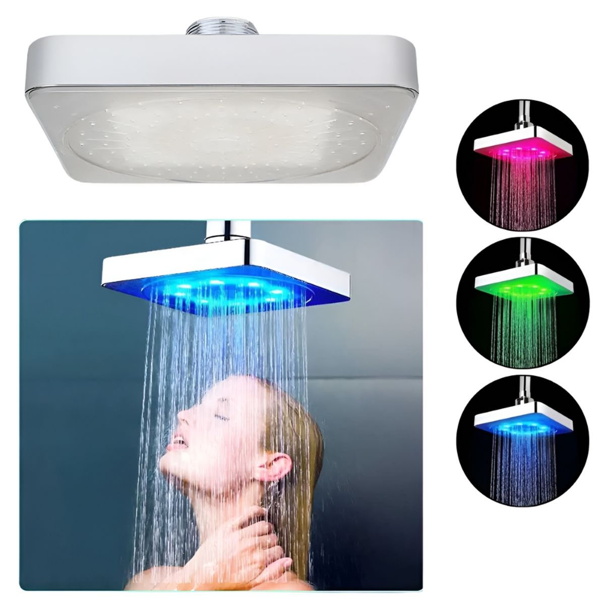 GENERICO - Cabezal de Ducha Cuadrado Universal con Luces Colores
