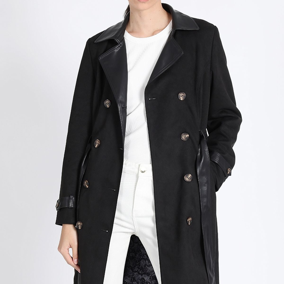 LIOLA - Trench Efecto Gamuza, Negro Liola