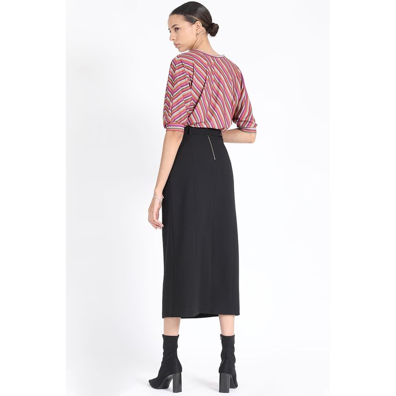 LIOLA - Falda Midi Con Cinturon, Negro Liola