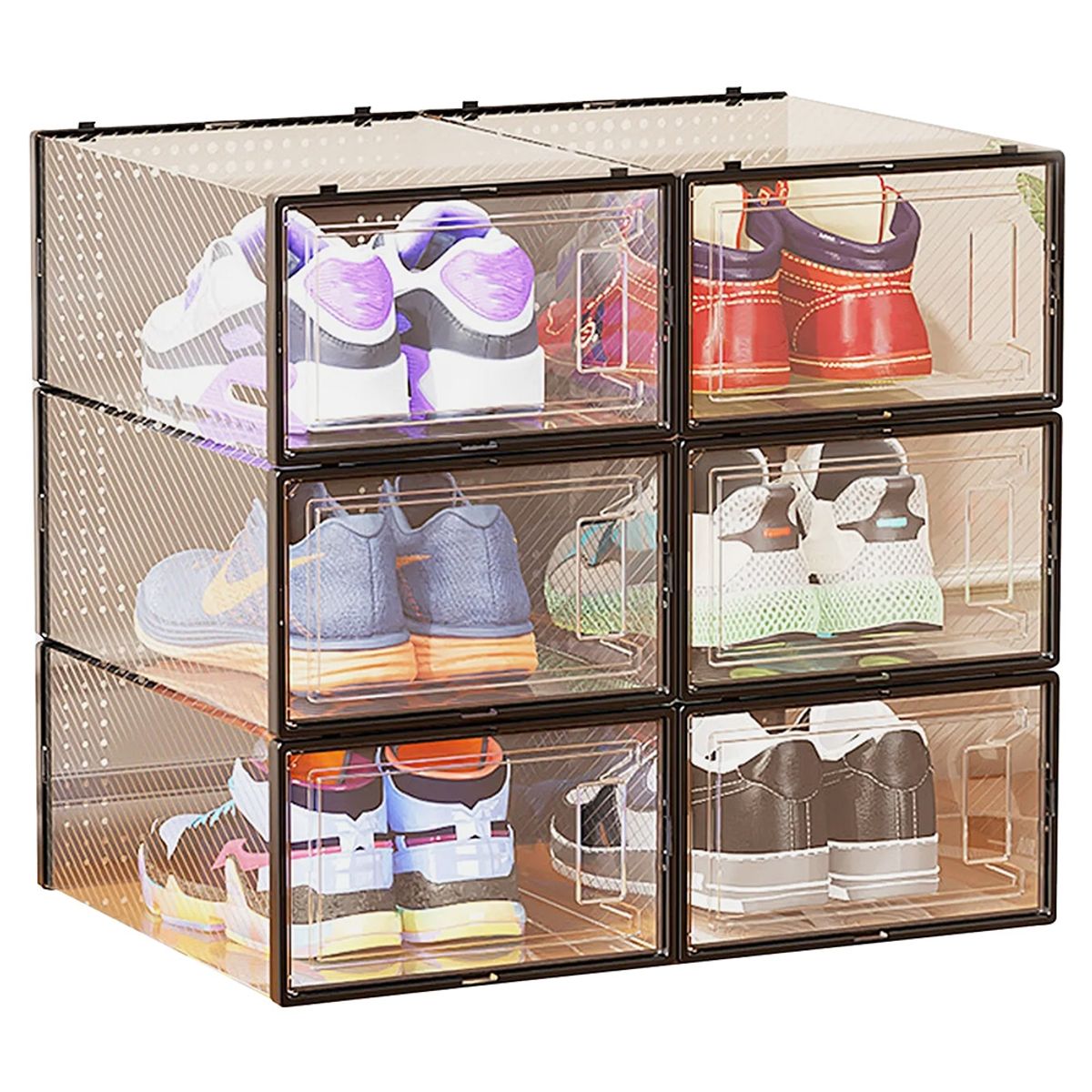 GENERICO - Set 6 Cajas Organizadoras De Zapatos Apilables Multiuso 33cm Negro