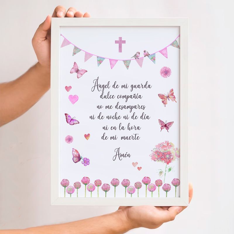 DECORACION PAJARITO - Cuadro Ángel de la guarda en tonos rosados
