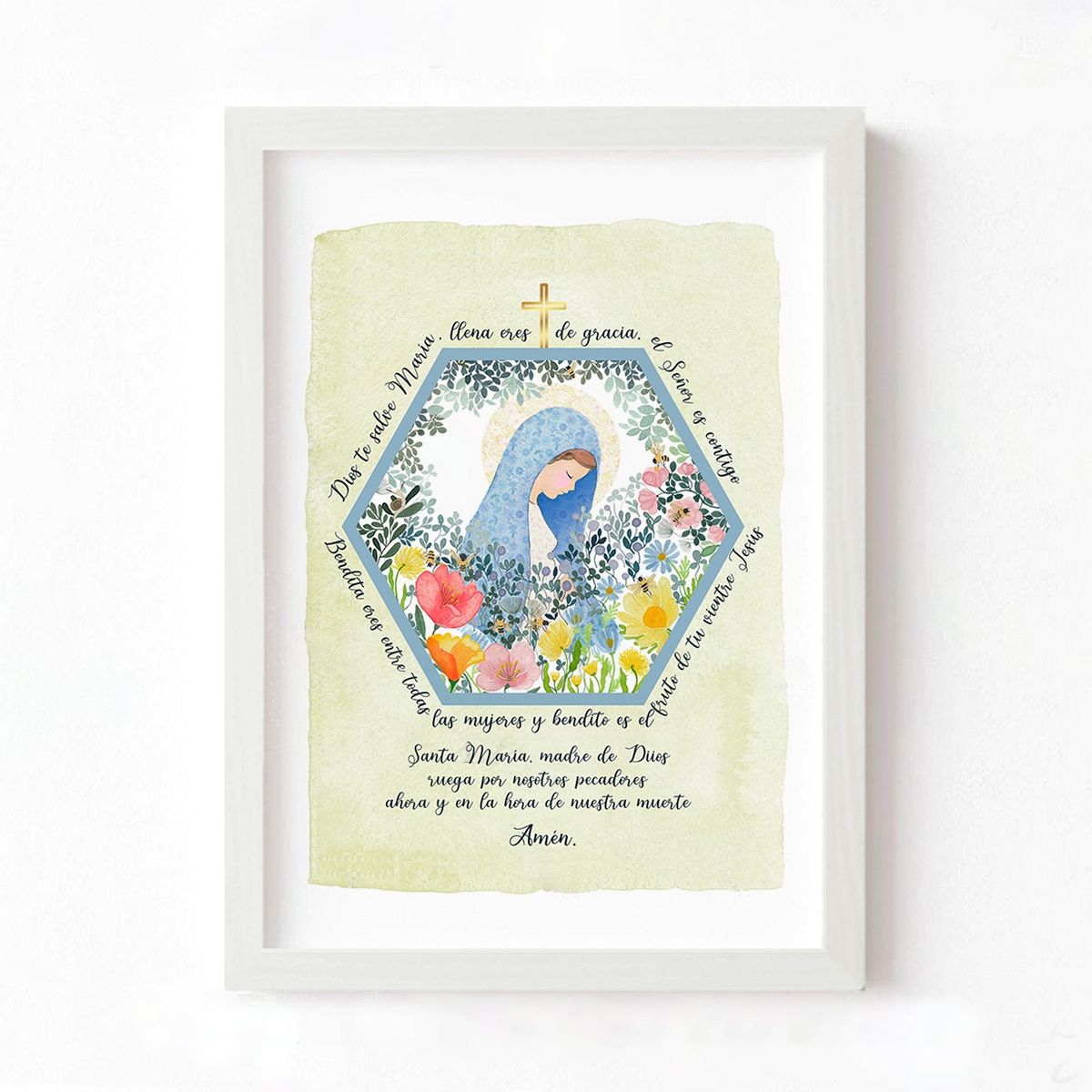 DECORACION PAJARITO - Cuadro regalo bautizo Oración Ave María