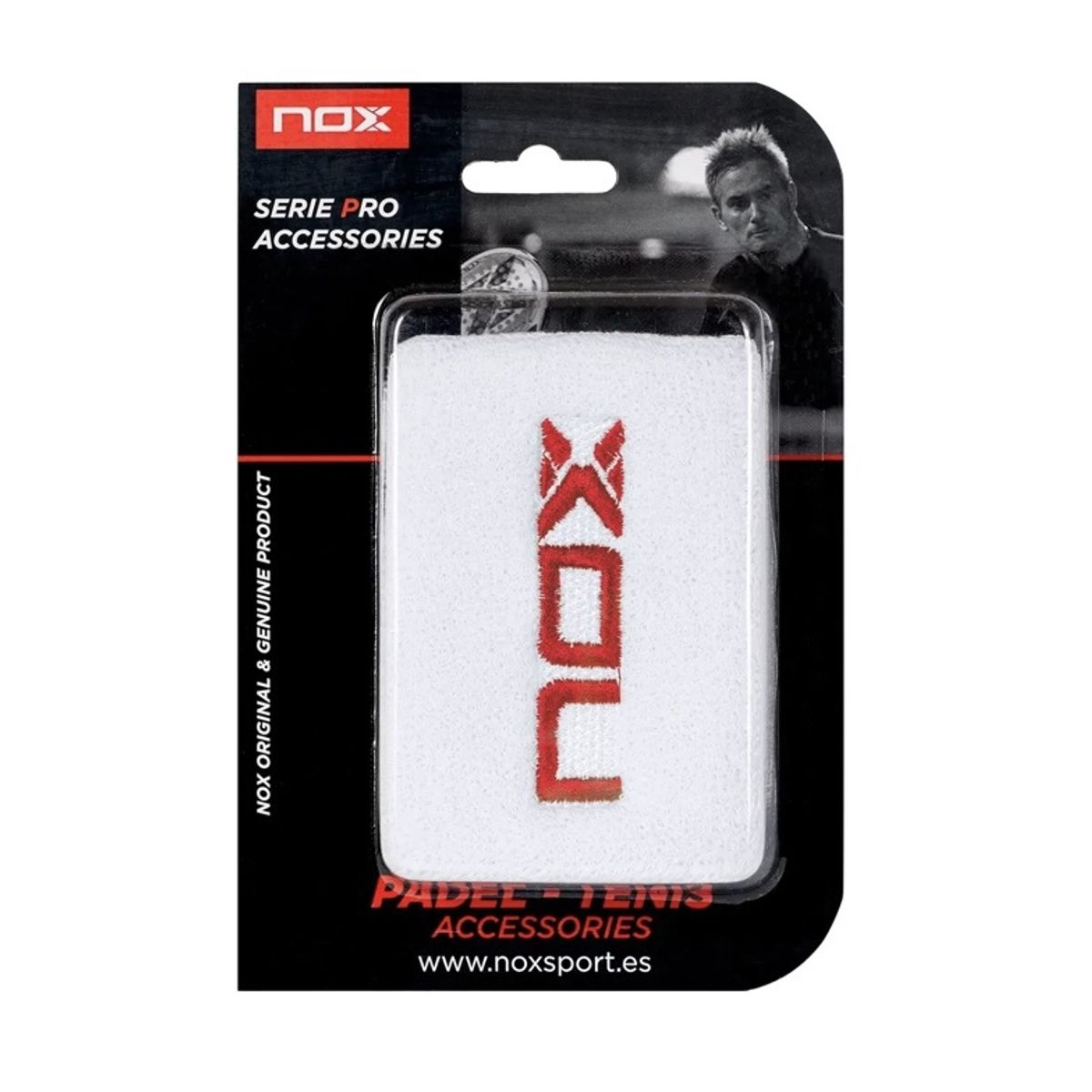NOX - Muñequera Nox Blanca Logo Rojo X2 Tenis Padel