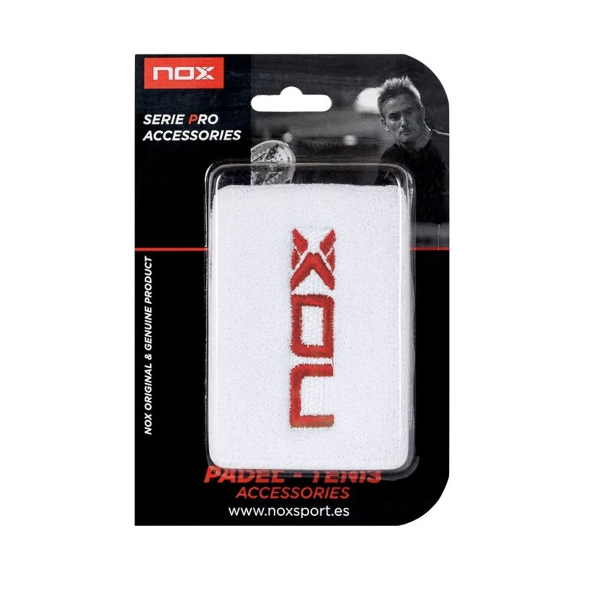 NOX - Muñequera Nox Blanca Logo Rojo X2 Tenis Padel