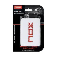 NOX - Muñequera Blanca Logo Rojo X2 Tenis Padel