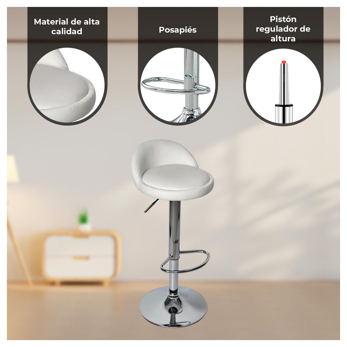 GLOBAL LATIN GROUP - Pack 8 Piso Bar Taburete Giratorio de Altura Regulable - Blanco