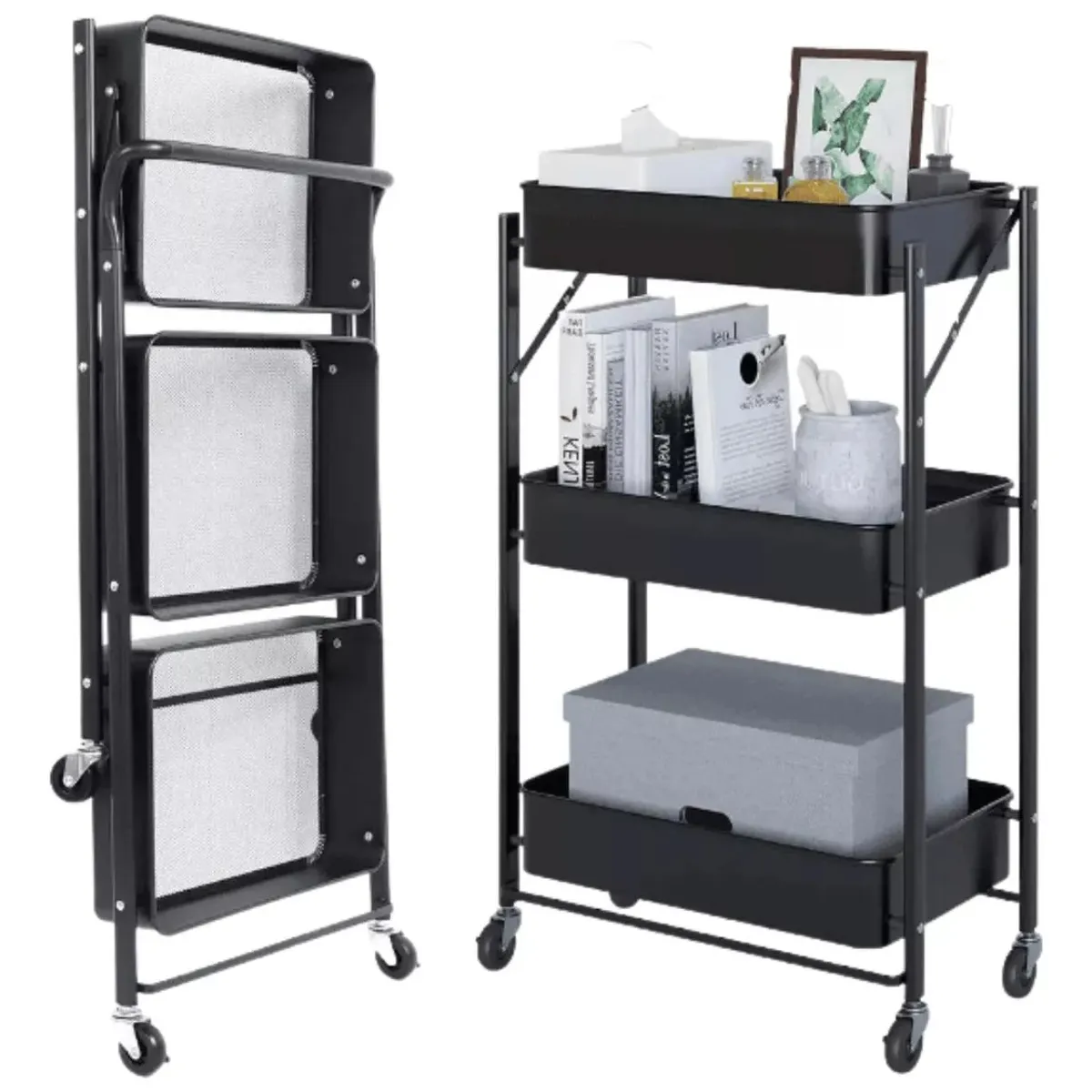 GENERICO - Organizador Carro Plegable Multiuso De 3 Niveles Color Negro