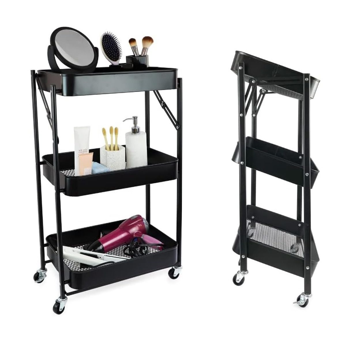 GENERICO - Estante Plegable Organizador Multiusos 3 Niveles Con Ruedas