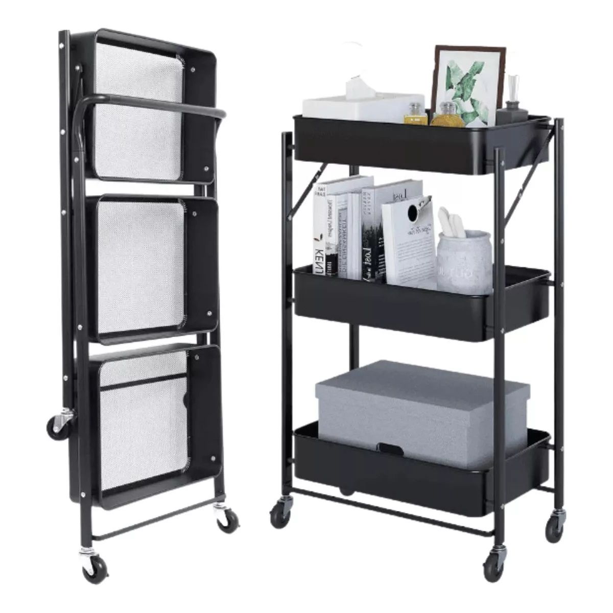 GENERICO - Estante Plegable Organizador Multiusos 3 Niveles Con Ruedas