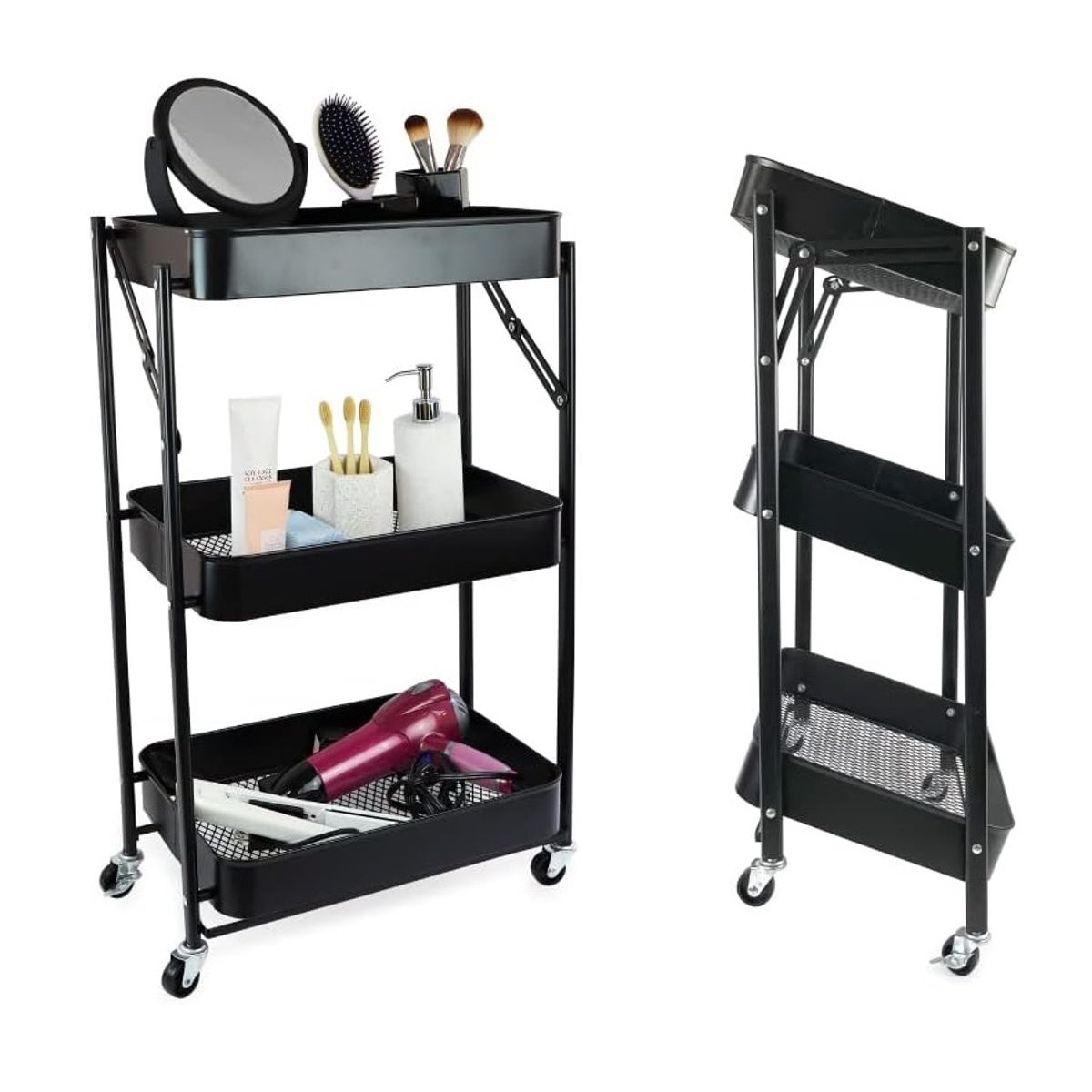 GENERICO - Organizador Carro Plegable Multiuso De 3 Niveles Color Negro