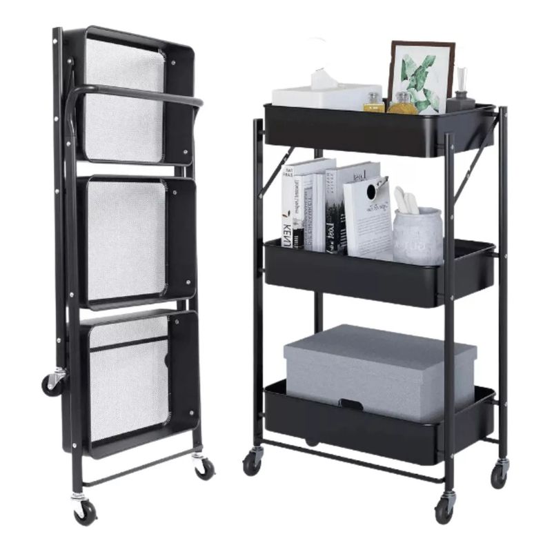 GENERICO - Organizador Carro Plegable Multiuso De 3 Niveles Color Negro