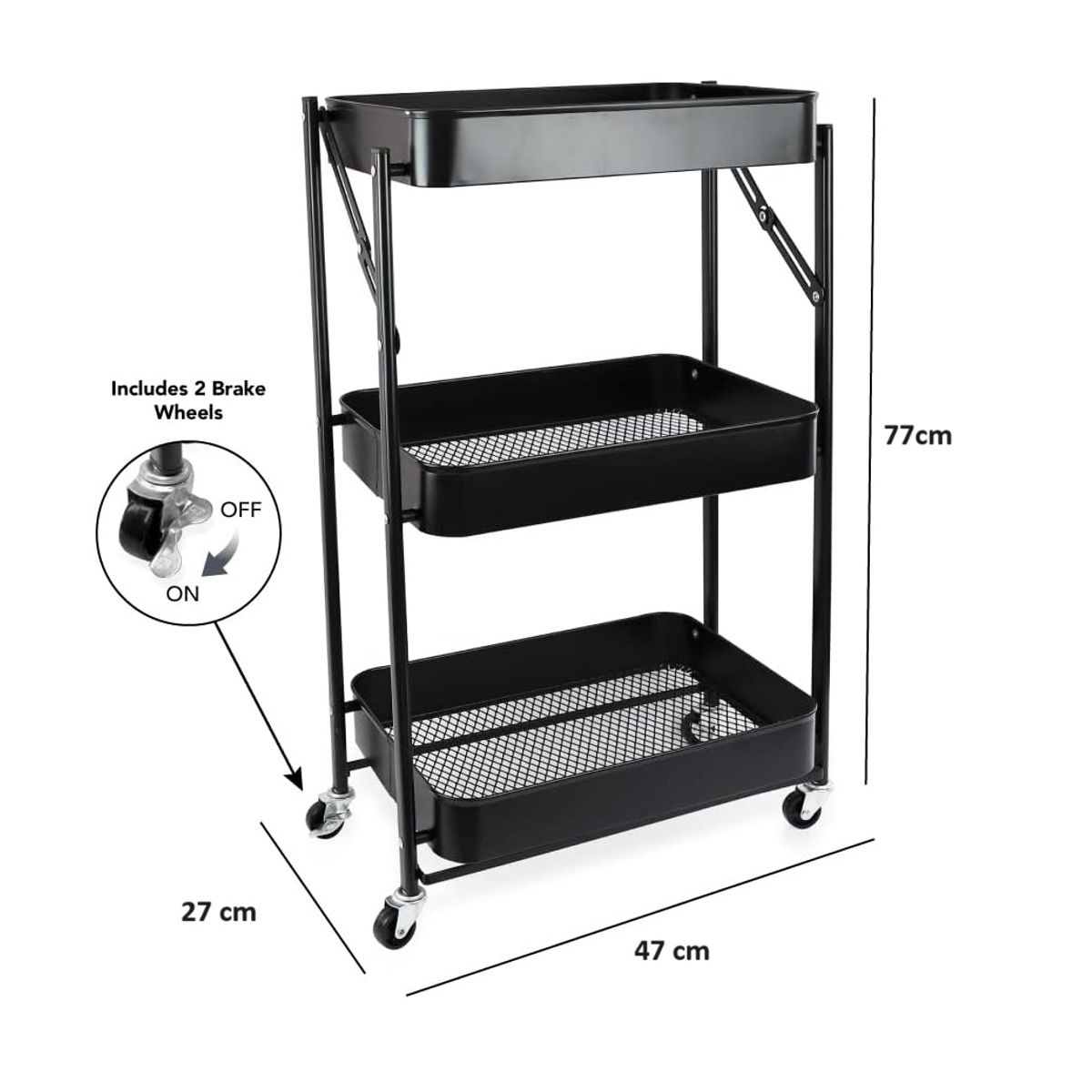GENERICO - Organizador Carro Plegable Multiuso De 3 Niveles Color Negro