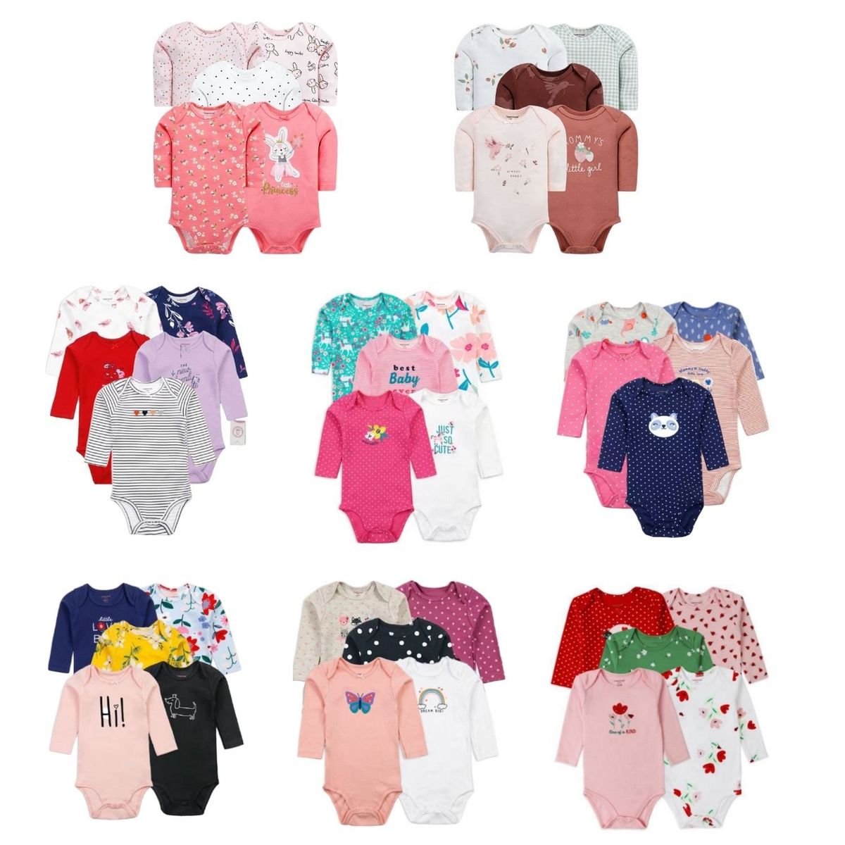 TEDMIMAK - Body Bebe Niña Pack 5 Bodys Tedmimak Algodón Manga Larga Surtido