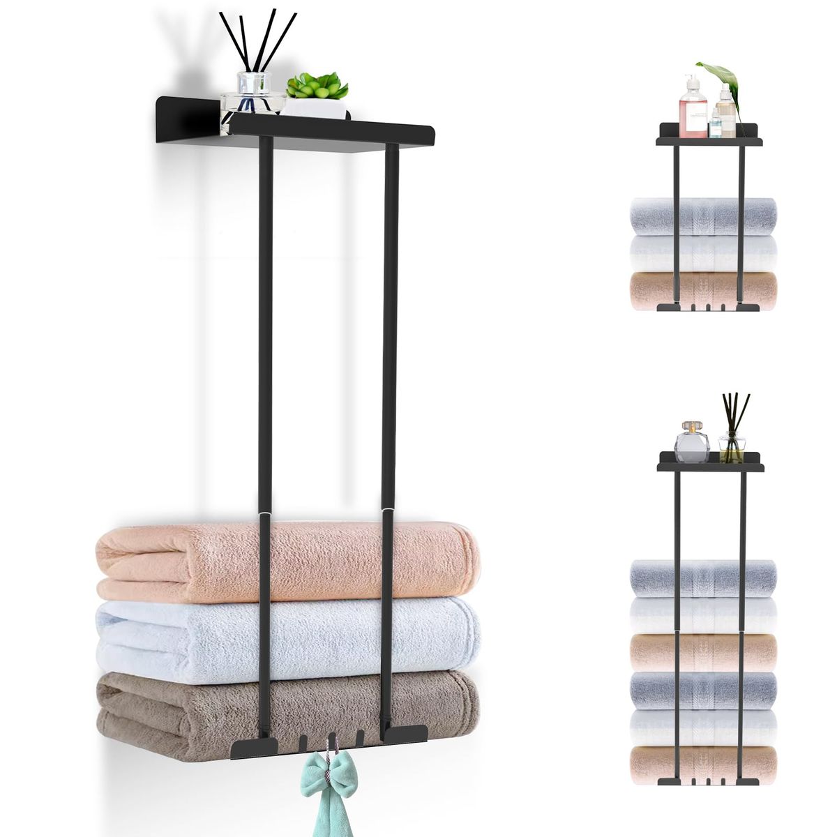 EVERSO - Toalleros Para Baño Toallero Con Estante De Metal Y 3 Gancho