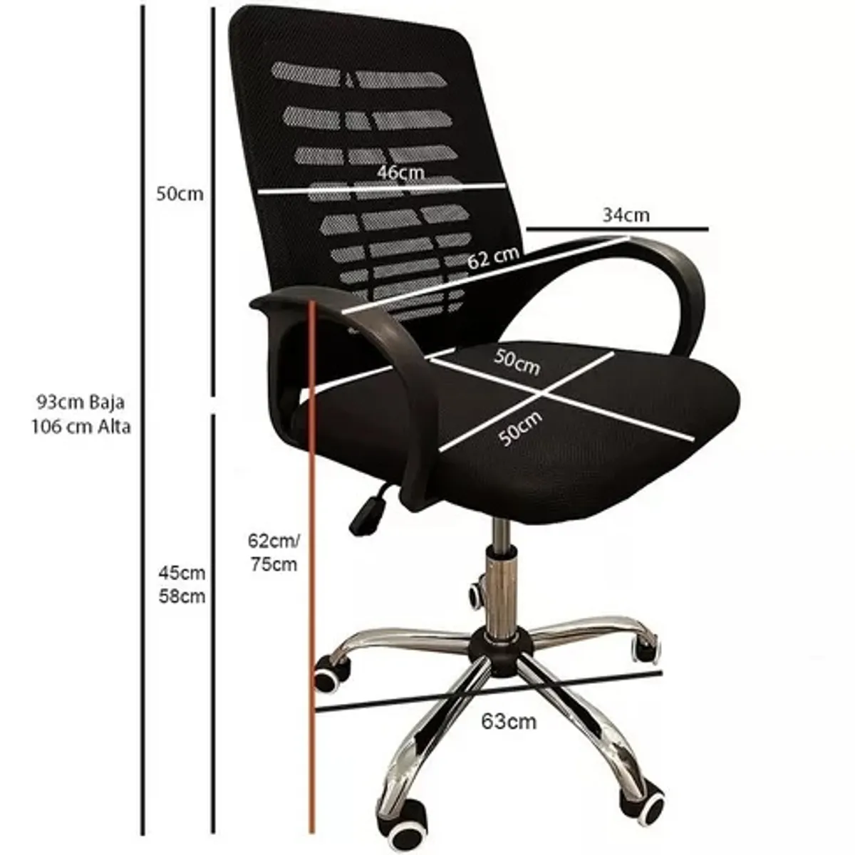 E CHAIRS BY MASLIAH - Silla Escritorio 091b Negra Unicas  Grandes  Reforz 150k