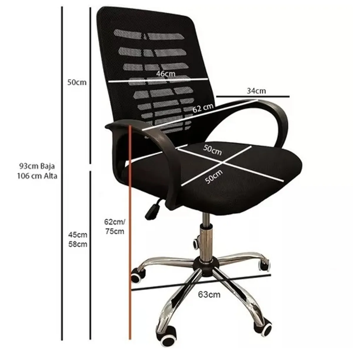 E CHAIRS BY MASLIAH - Silla Escritorio 091b Negra Unicas  Grandes  Reforz 150k