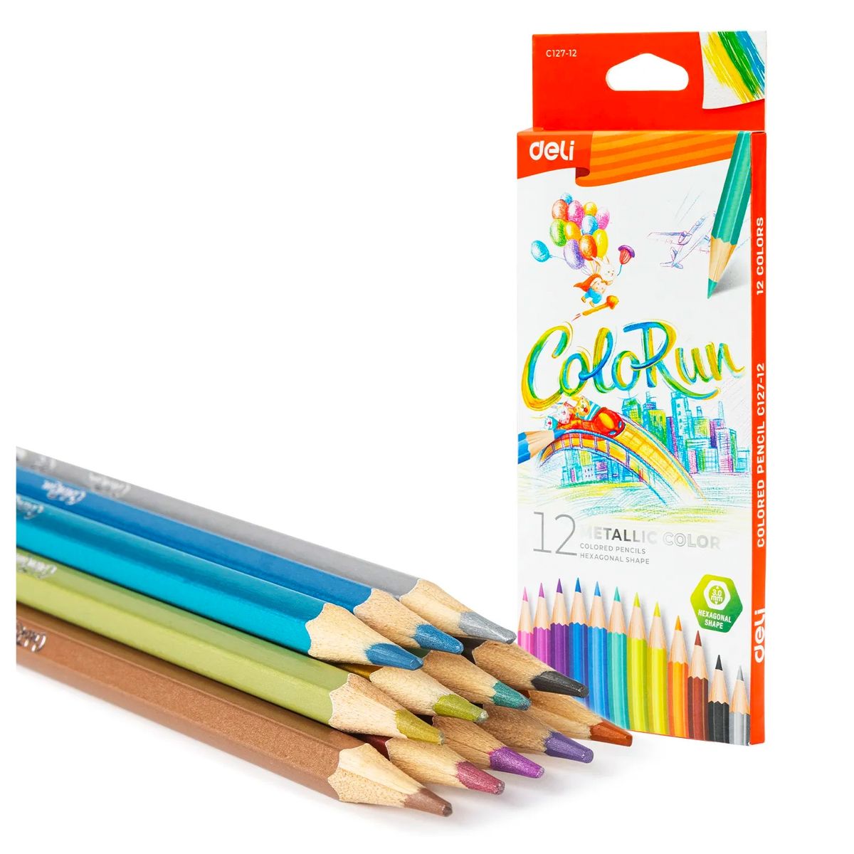 DELI - Set 12 Lápices Colores Metalizados Colorun Deli