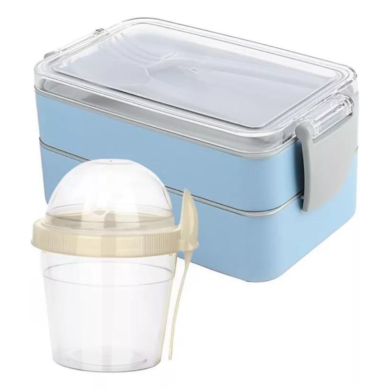 GENERICO - Lonchera Azul Dos Espacios y Vaso Yogurt Crema 500 ML con Servicio