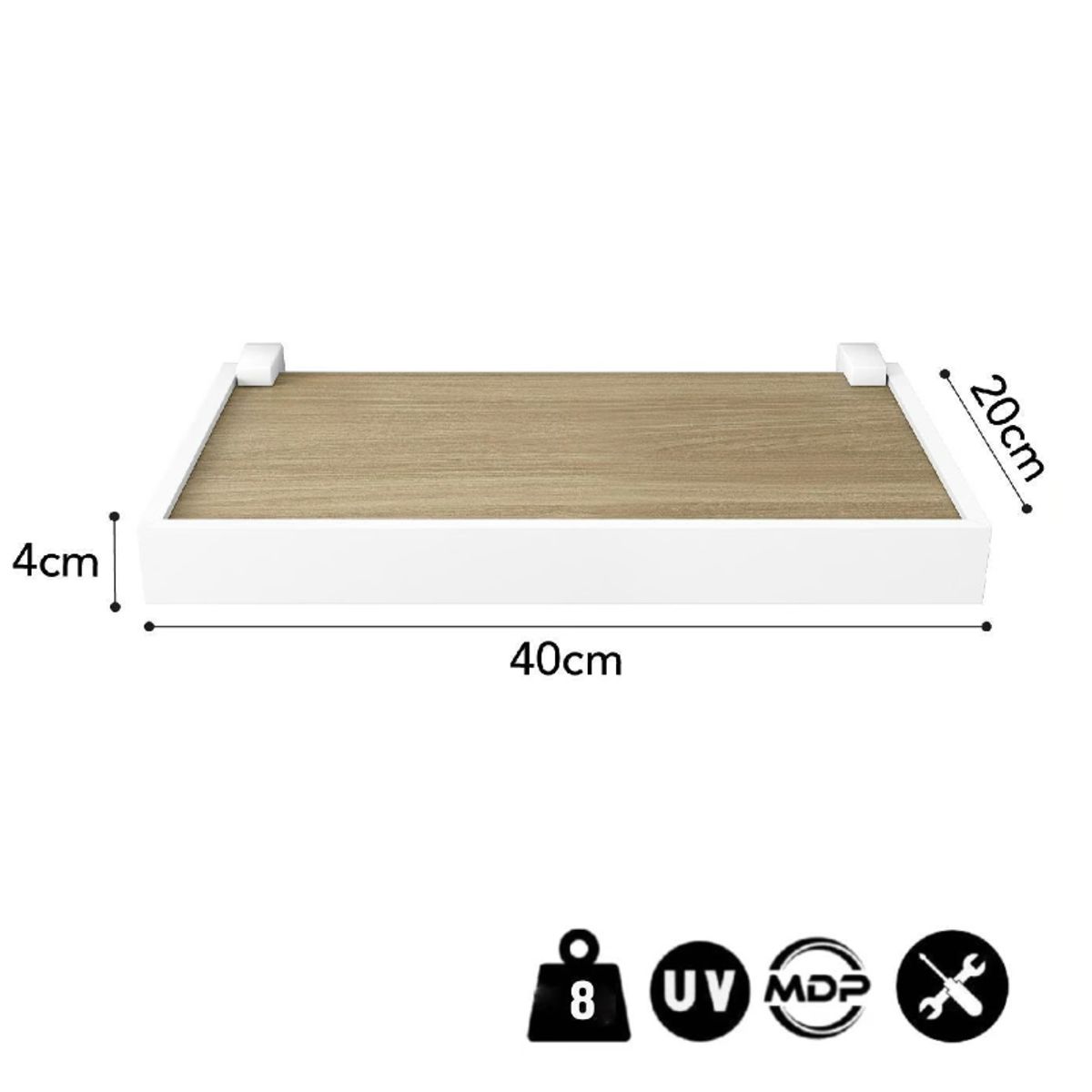 BE DESIGN - REPISA RECTA DUETTO ROBLE MIEL CON SOPORTE Y BORDA BLANCO