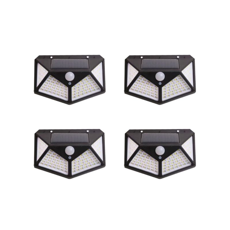 PRO OUTDOOR - PACK 4 APLIQUE TRIANGULAR 100 LED SOLAR C/AGUA