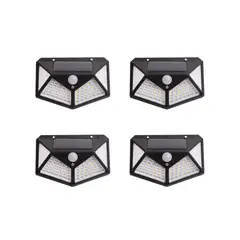PRO OUTDOOR - PACK 4 APLIQUE TRIANGULAR 100 LED SOLAR C/AGUA