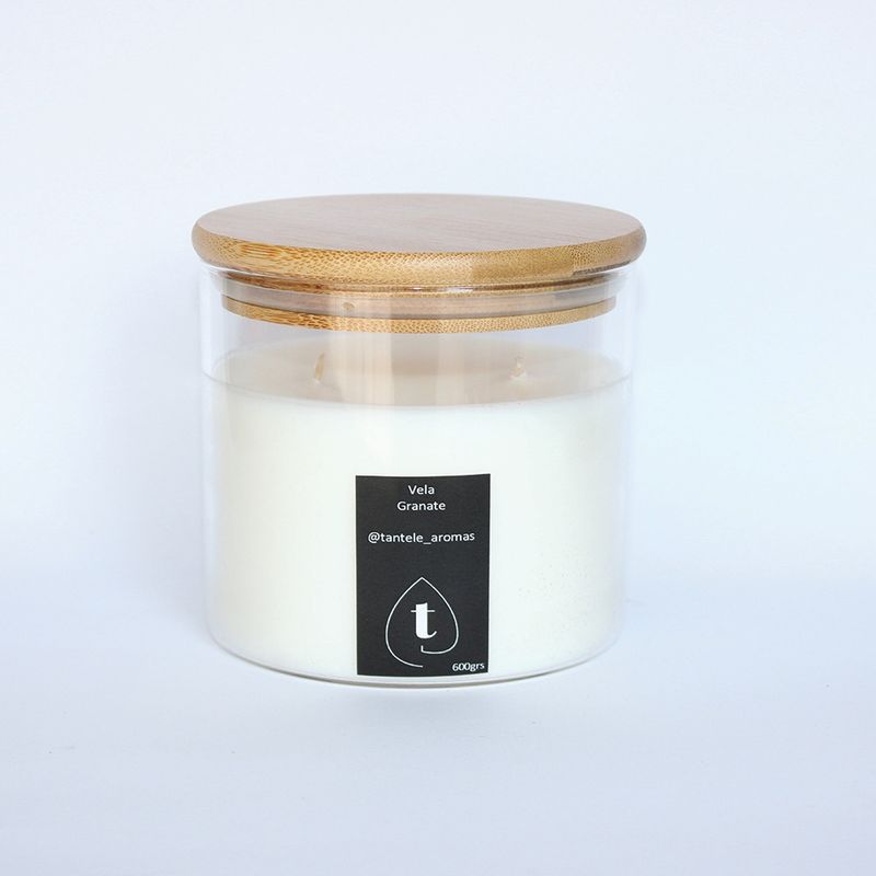 GENERICO - Vela Soya Envase de Vidrio Tapa de Bamboo Aroma Granate