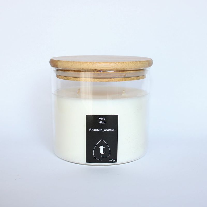 GENERICO - Vela Soya Envase de Vidrio Tapa de Bamboo Aroma Higo