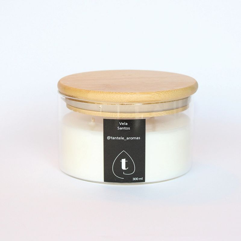 GENERICO - Vela Soya Envase de Vidrio Tapa de Bamboo Aroma Santos