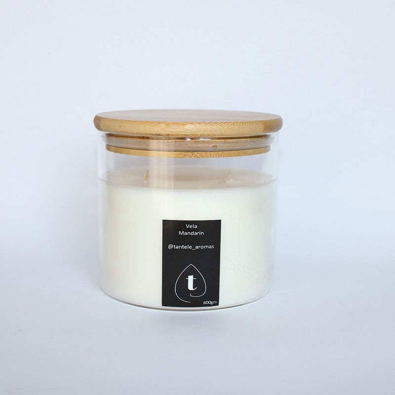 GENERICO - Vela Soya Envase de Vidrio Tapa de Bamboo Aroma Mandarín