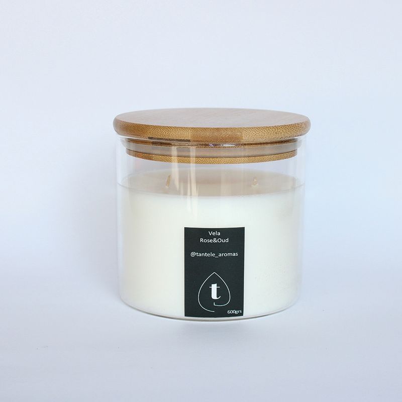 GENERICO - Vela Soya Envase de Vidrio Tapa de Bamboo Aroma RoseOud