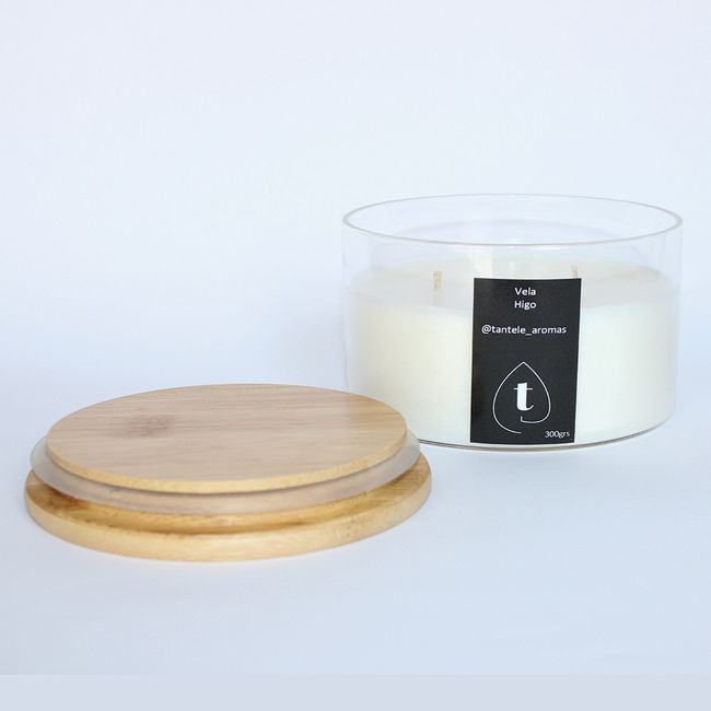 GENERICO - Vela Soya Envase de Vidrio Tapa de Bamboo Aroma Higo