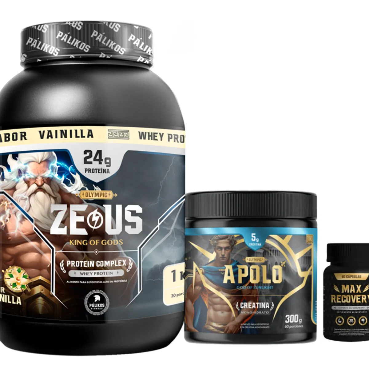 PALIKOS FITNESS - Proteina Zeus Complex 1kg Vainilla Creatina 300g  Citrato de magnesio