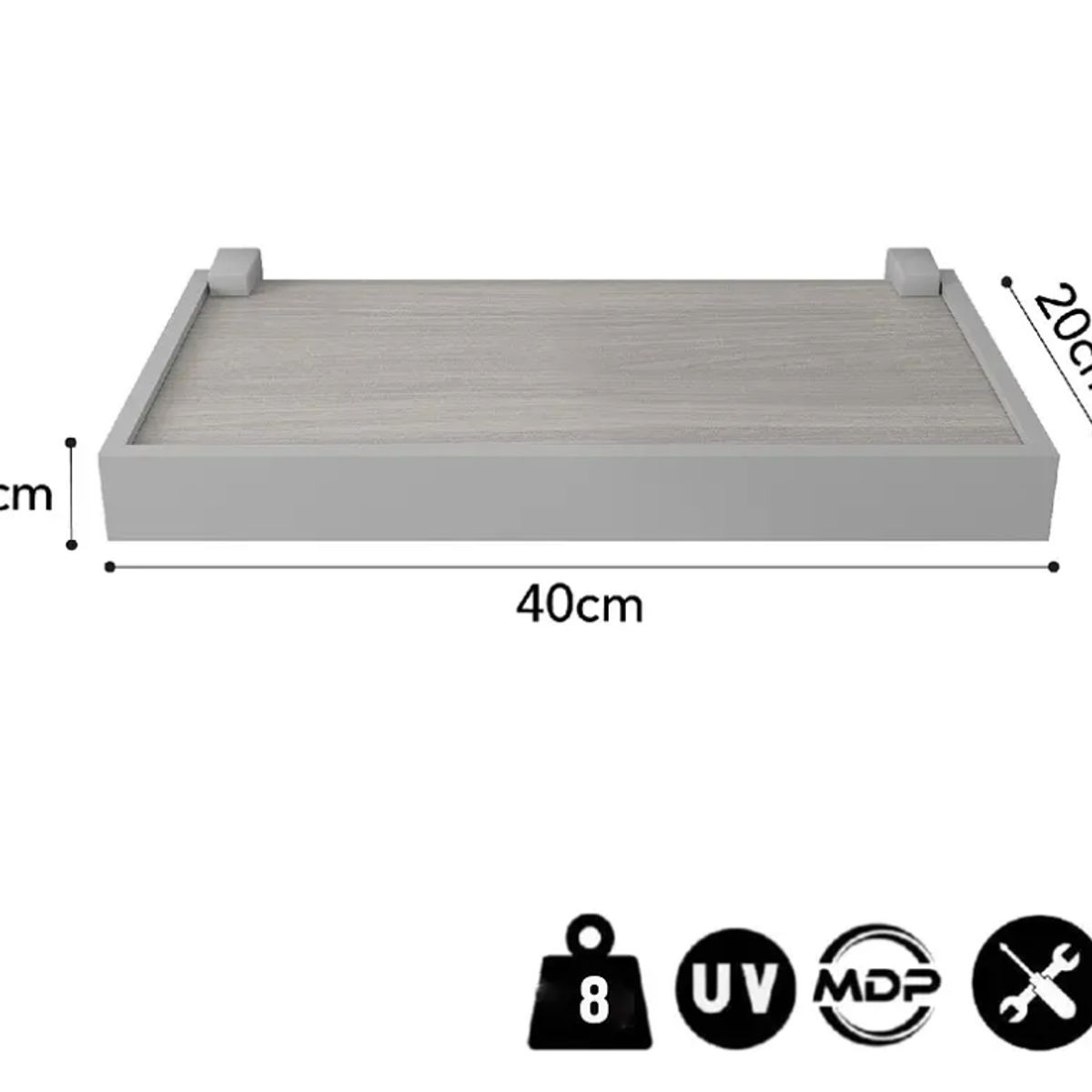 BE DESIGN - REPISA RECTA DUETTO CEMENTO CON SOPORTE Y BORDA GRIS