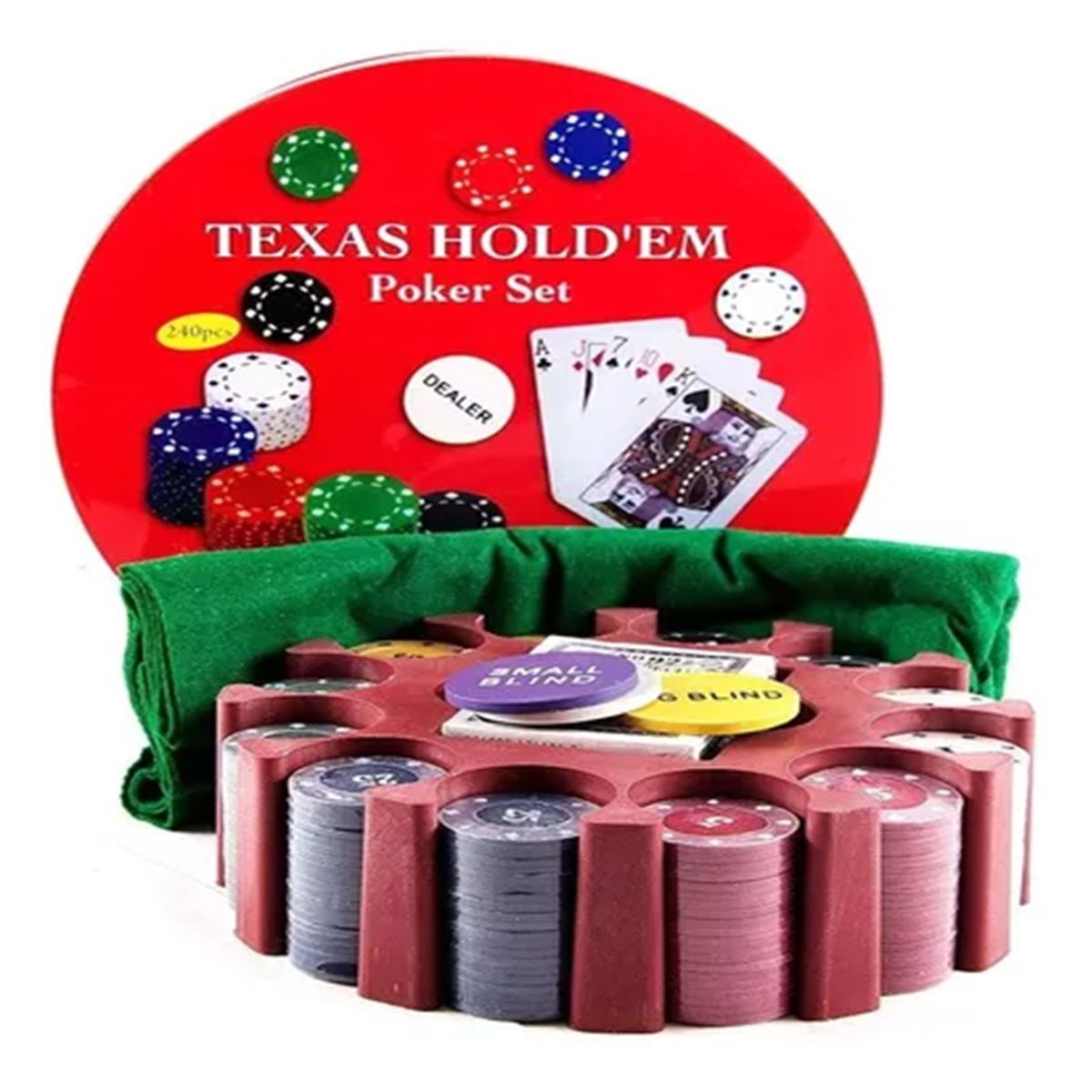 GENERICO - Set Juego Mesa Poker 240 Fichas Profesionales Paño Naipes