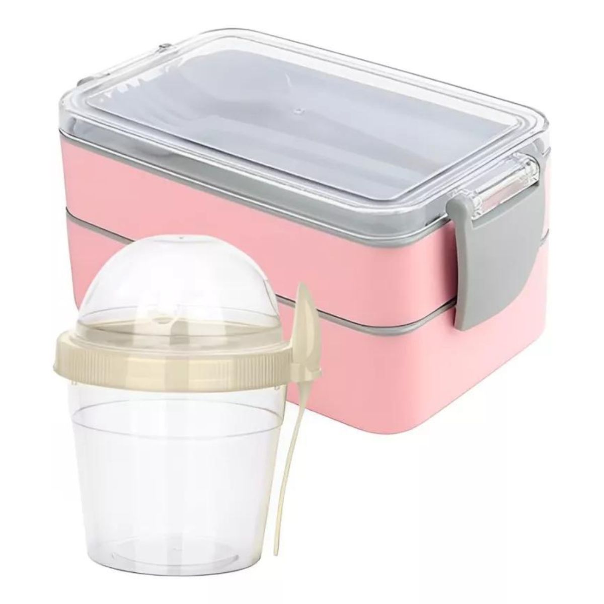GENERICO - Lonchera Rosa Dos Espacios y Vaso Yogurt Crema 500 ML con Servicio