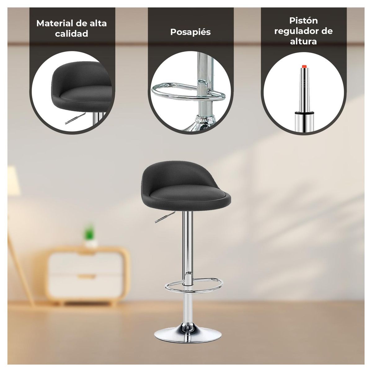 GLOBAL LATIN GROUP - Pack 5 Sillas Piso Bar Taburete - Negro